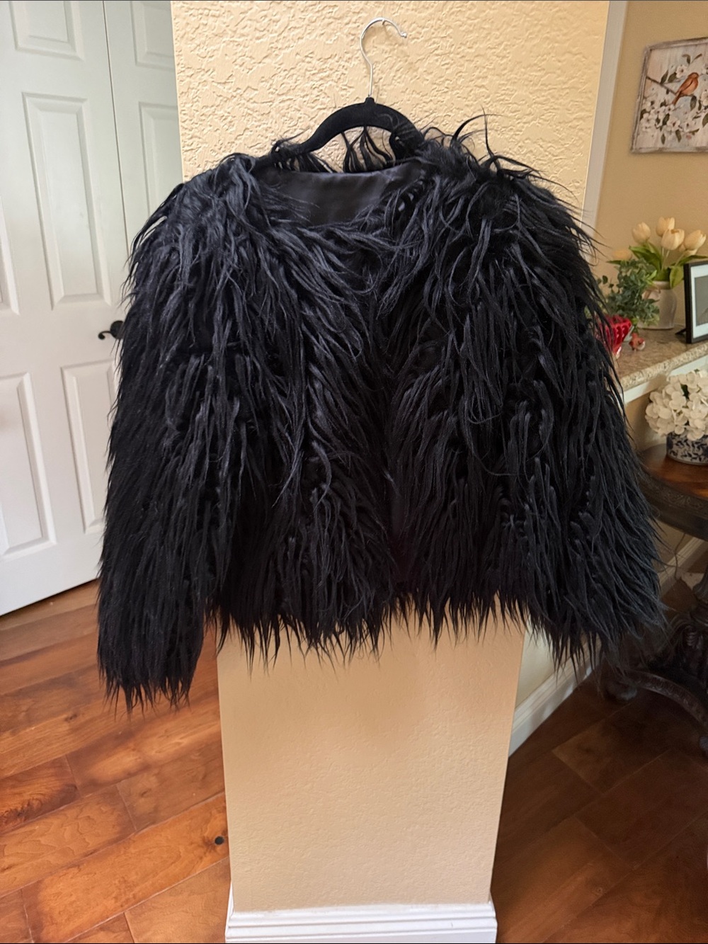Black Faux Fur Shag Jacket - Women's Stylish Coat